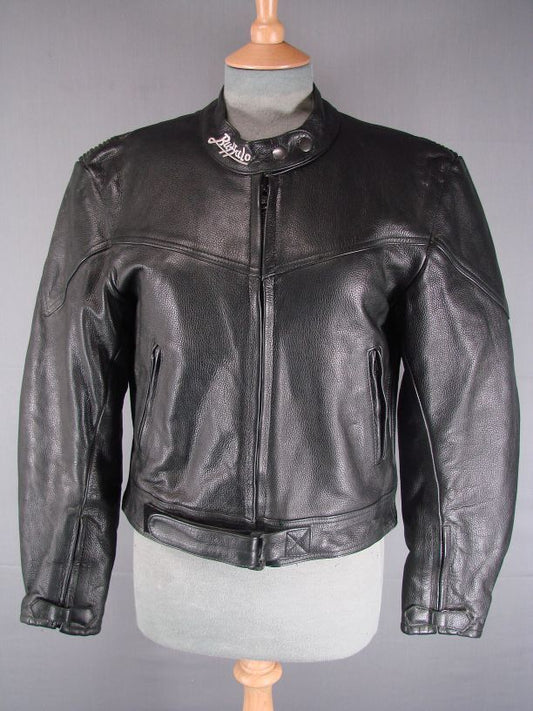 SUPERB QUALITY CLASSIC BUFFALO BLACK LEATHER BIKER JACKET SIZE 14