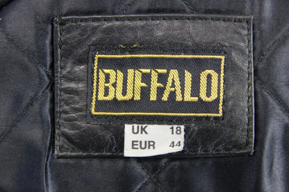 BUFFALO BLACK LEATHER BIKER JACKET WITH BACK PROTECTOR 34-36 INCH CHEST/SIZE 12