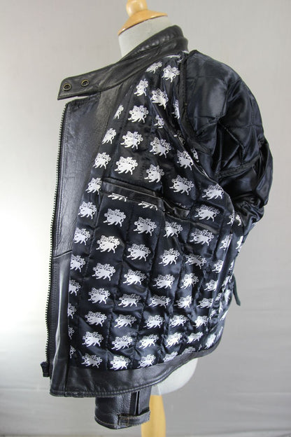 BUFFALO BLACK LEATHER BIKER JACKET WITH BACK PROTECTOR 34-36 INCH CHEST/SIZE 12