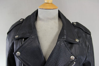 VNTG 70s ORTOV OF LONDON BRITISH MADE PUNK ROCK BLACK LEATHER BIKER JACKET 36 IN