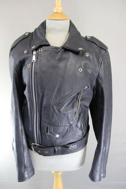 VNTG 70s ORTOV OF LONDON BRITISH MADE PUNK ROCK BLACK LEATHER BIKER JACKET 36 IN