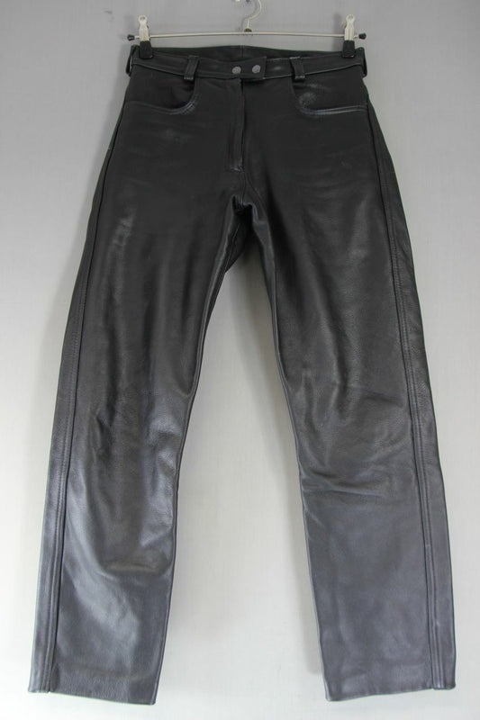 BTK LEATHERS BRITISH MADE BLACK COWHIDE BIKER JEANS WAIST 30 IN/INSIDE LEG 31 IN