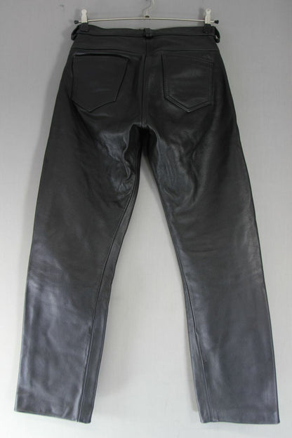 BTK LEATHERS BRITISH MADE BLACK COWHIDE BIKER JEANS WAIST 30 IN/INSIDE LEG 31 IN