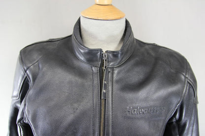 HALVARSSONS LADIES BLACK LEATHER BIKER JACKET WITH CE ARMOUR SIZE 10-12/MEDIUM