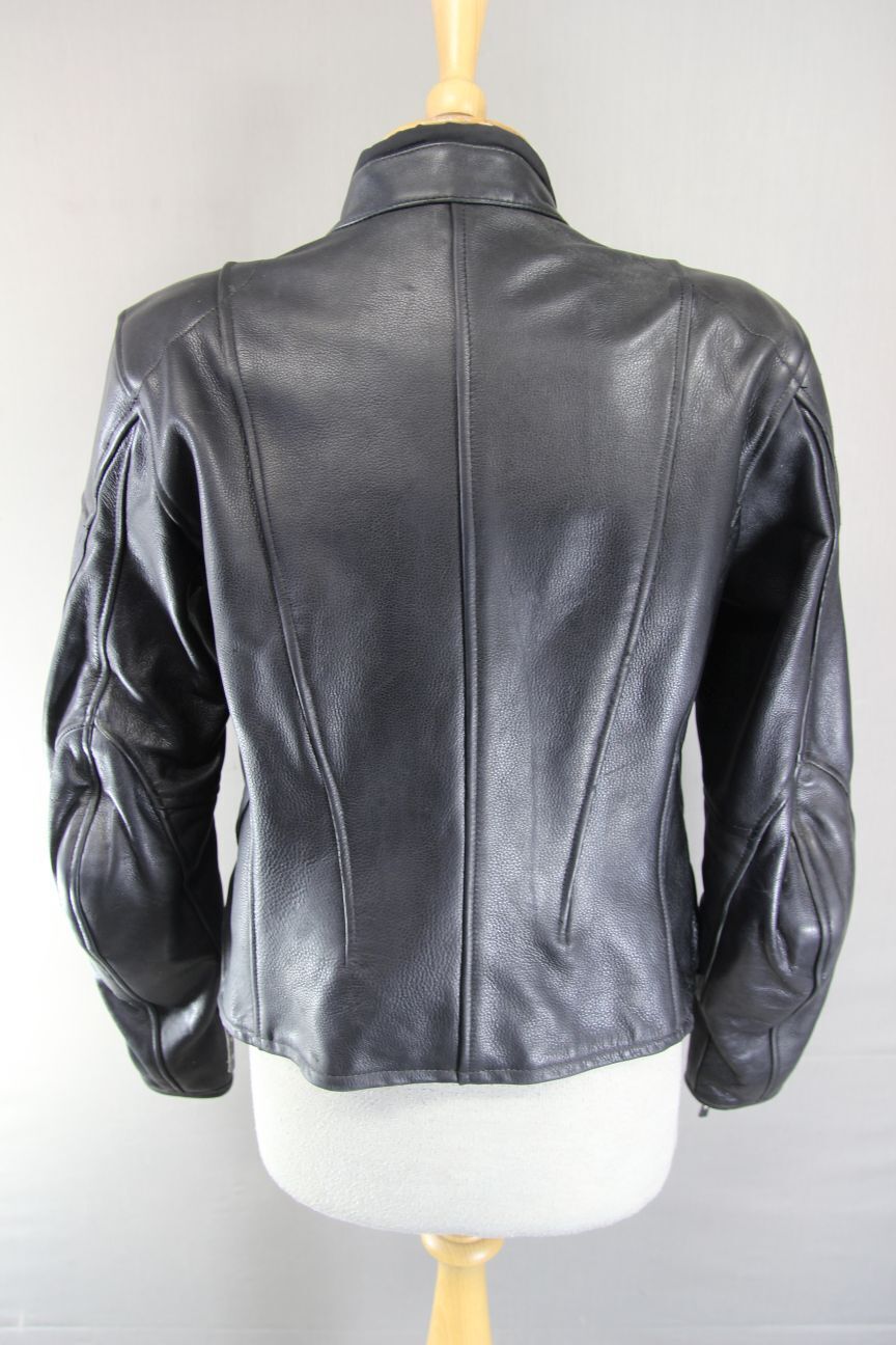 HALVARSSONS LADIES BLACK LEATHER BIKER JACKET WITH CE ARMOUR SIZE 10-12/MEDIUM