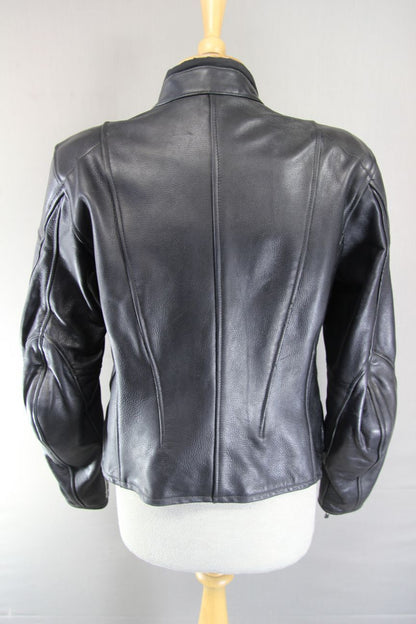HALVARSSONS LADIES BLACK LEATHER BIKER JACKET WITH CE ARMOUR SIZE 10-12/MEDIUM