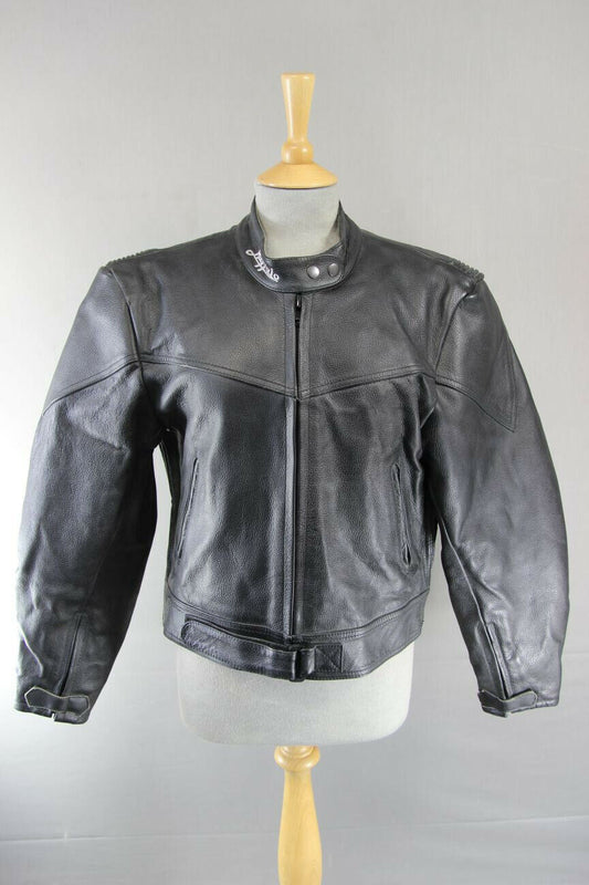 CLASSIC BUFFALO BLACK LEATHER BIKER JACKET SIZE 16