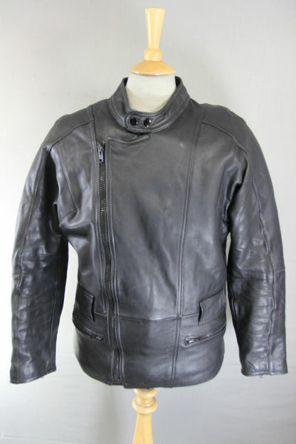 CLASSIC BLACK LEATHER BIKER JACKET 42 INCH