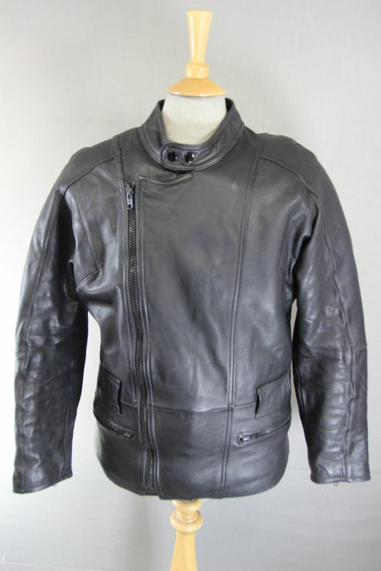 CLASSIC BLACK LEATHER BIKER JACKET 42 INCH