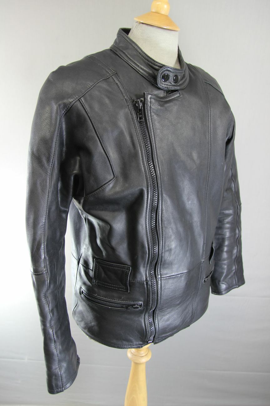 CLASSIC BLACK LEATHER BIKER JACKET 42 INCH