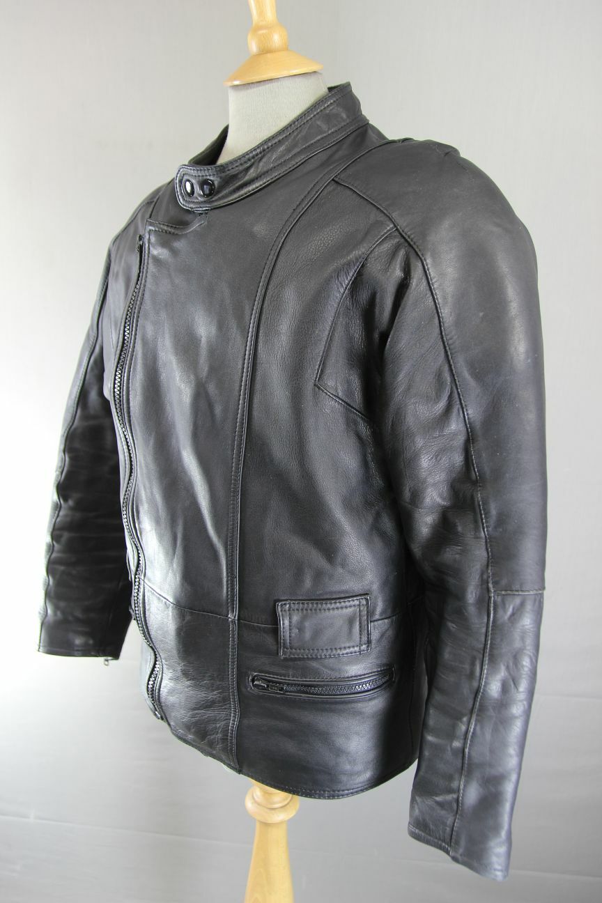 CLASSIC BLACK LEATHER BIKER JACKET 42 INCH