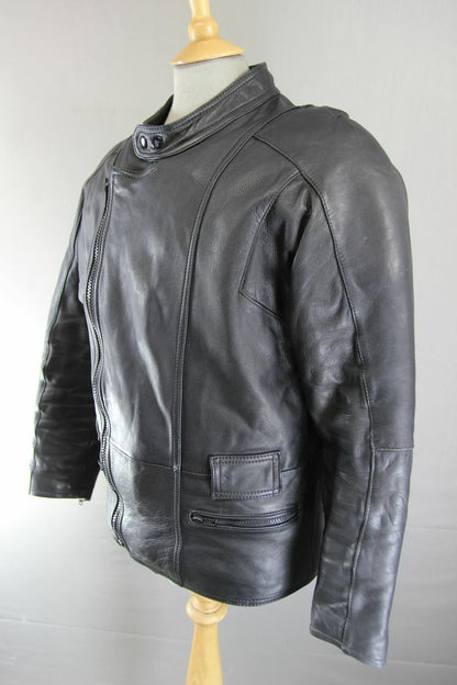 CLASSIC BLACK LEATHER BIKER JACKET 42 INCH