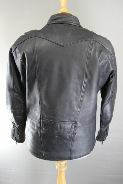 CLASSIC BLACK LEATHER BIKER JACKET 42 INCH