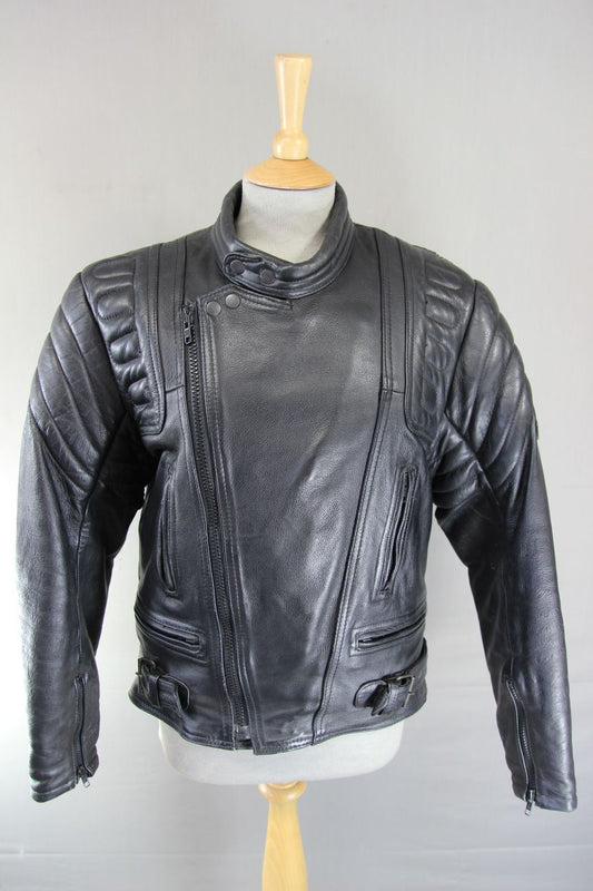 CLASSIC JUST BIKERS BLACK LEATHER COTTON LINED BIKER JACKET 38 INCH