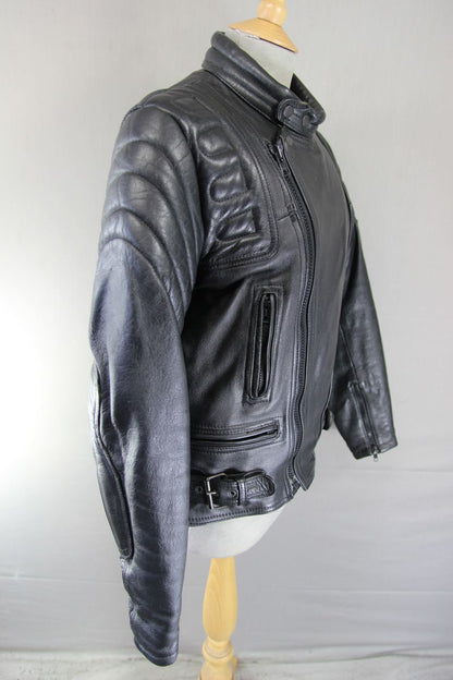 CLASSIC JUST BIKERS BLACK LEATHER COTTON LINED BIKER JACKET 38 INCH