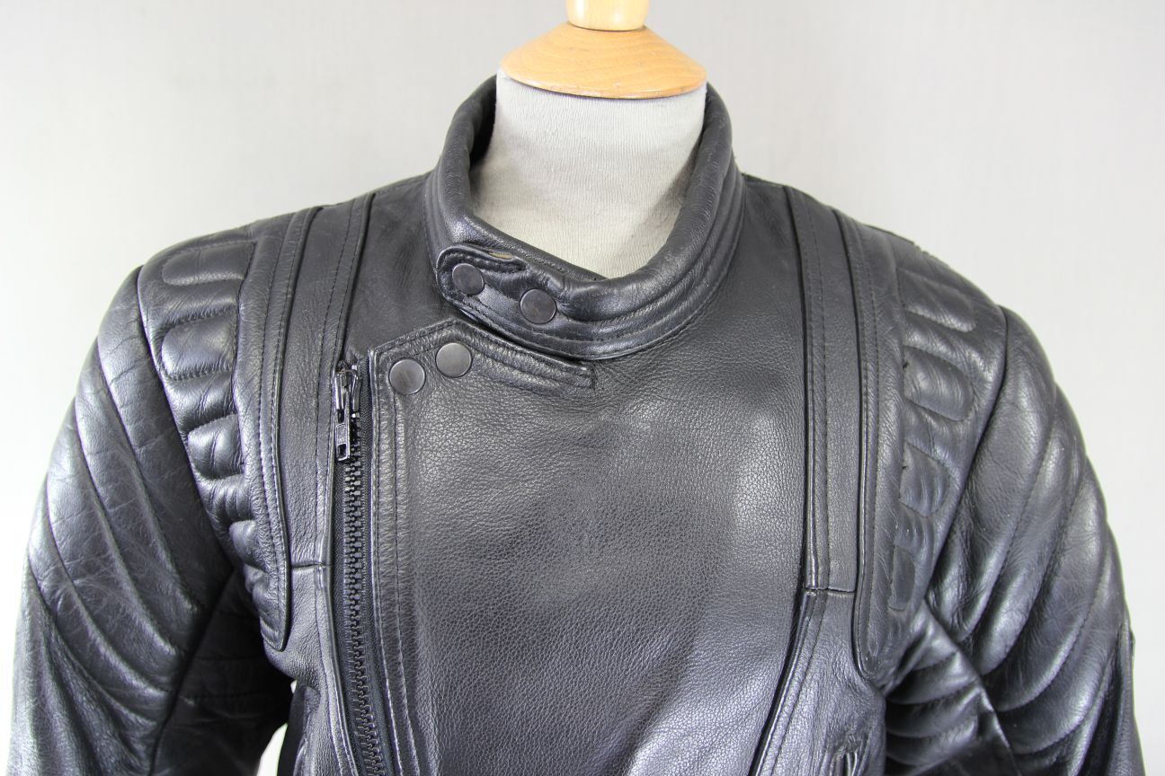 CLASSIC JUST BIKERS BLACK LEATHER COTTON LINED BIKER JACKET 38 INCH