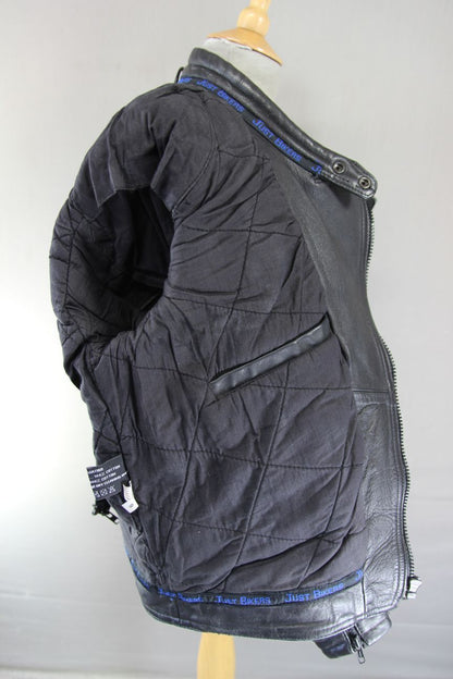 CLASSIC JUST BIKERS BLACK LEATHER COTTON LINED BIKER JACKET 38 INCH