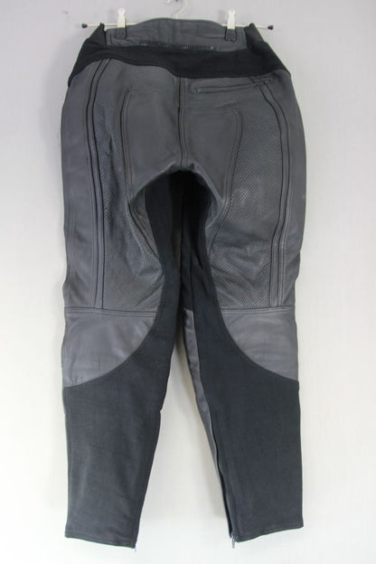 FRANK THOMAS BLACK LEATHER BIKER TROUSERS SIZE 12: WAIST 28 IN/INSIDE LEG 29 IN