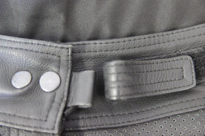 FRANK THOMAS BLACK LEATHER BIKER TROUSERS SIZE 12: WAIST 28 IN/INSIDE LEG 29 IN