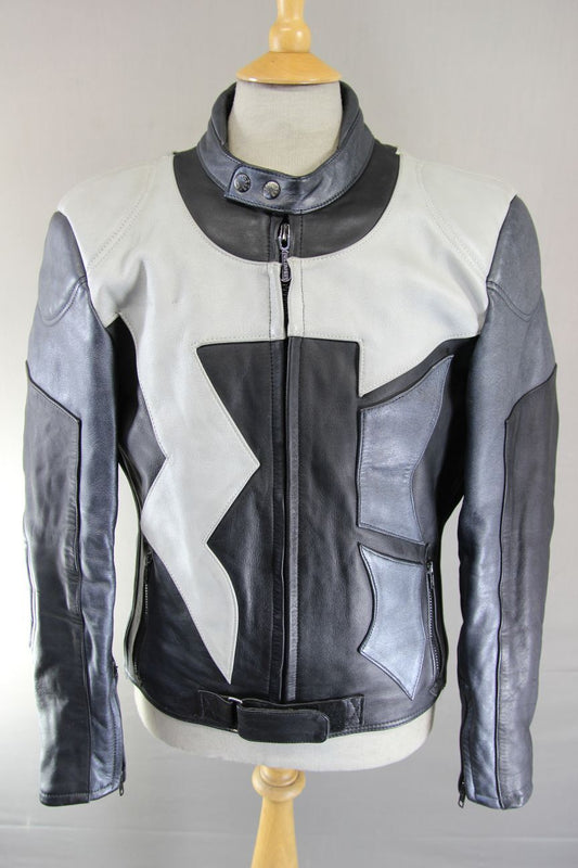 BLACK, SILVER & LIGHT GREY FIELDSHEER LEATHER BIKER JACKET 42-44 INCH CHEST