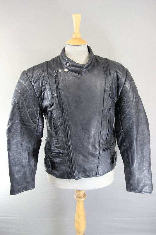CLASSIC BLACK COWHIDE LEATHER BIKER JACKET 38-40 INCH/MEDIUM