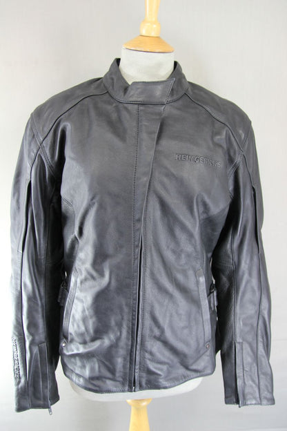HEIN GERICKE BLACK LEATHER BIKER JACKET WITH CE ARMOUR & THERMAL LINING: SIZE 16