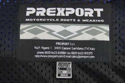 BLACK, BLUE & WHITE PREXPORT LEATHER BIKER JACKET WITH REMOVABLE CE ARMOUR 38 IN