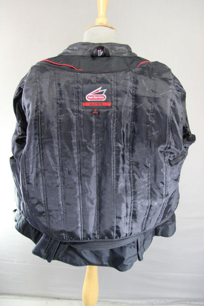 HEIN GERICKE BLACK LEATHER BIKER JACKET WITH CE ARMOUR & THERMAL LINING: SIZE 16