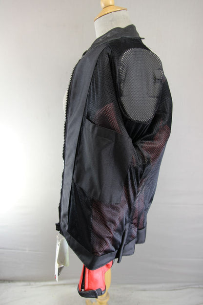 *UNWORN* FIGO KATRINA BLACK & RED LEATHER BIKER JACKET WITH CE ARMOUR: 40 IN/3XL