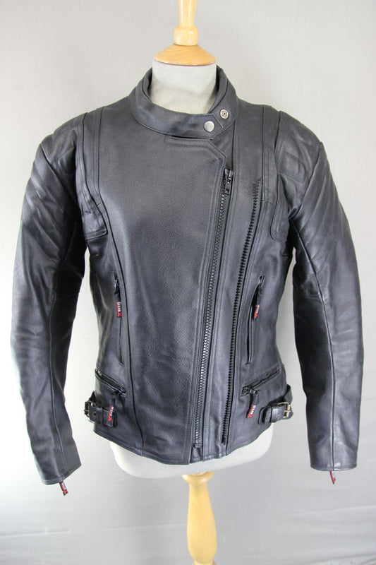 GEAR X BLACK LEATHER BIKER JACKET WITH SHOULDER & ELBOW CE ARMOUR 36-38 IN/SMALL