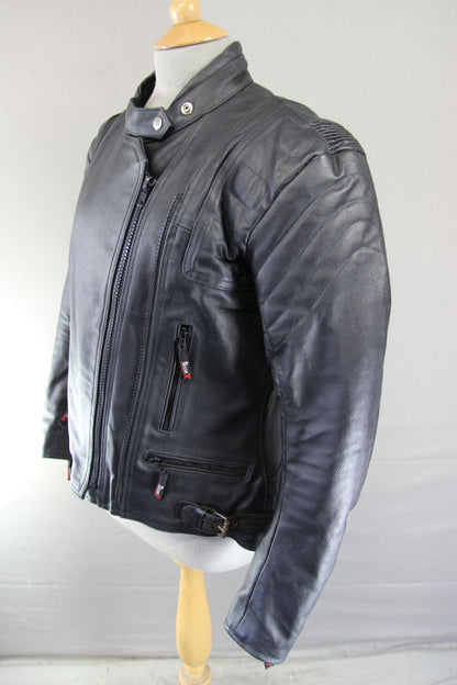 GEAR X BLACK LEATHER BIKER JACKET WITH SHOULDER & ELBOW CE ARMOUR 36-38 IN/SMALL