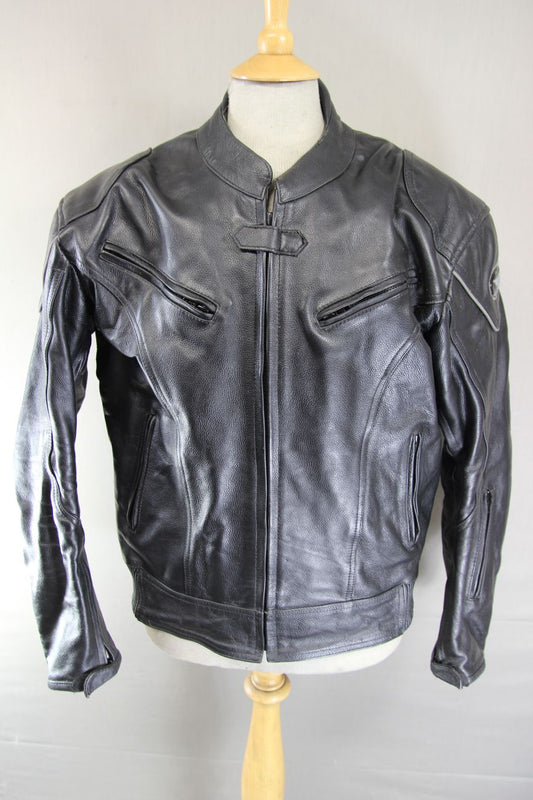 WHITE WINGS BLACK LEATHER BIKER JACKET 42 INCH/LARGE