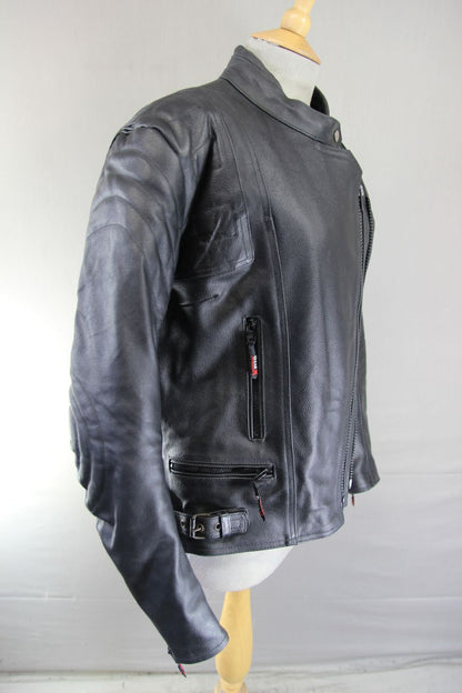 GEAR X BLACK LEATHER BIKER JACKET WITH SHOULDER & ELBOW CE ARMOUR 36-38 IN/SMALL