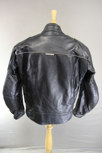 WHITE WINGS BLACK LEATHER BIKER JACKET 42 INCH/LARGE