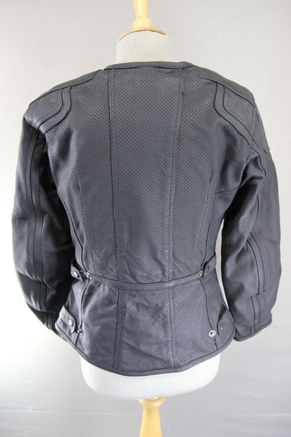 FRANK THOMAS LADY RIDER BLACK LEATHER BIKER JCKT + ARMOUR/THERMAL LINING SIZE 12
