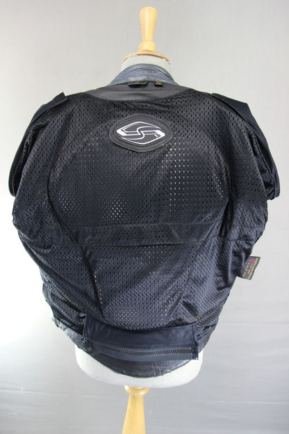 SRS BLACK, SILVER & GREY LEATHER BIKER JACKET WITH REMOVABLE PROTECTORS 38-40"/M