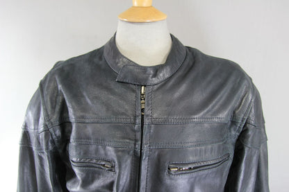 BLACK LEATHER BIKER JACKET + REMOVABLE BACK, SHOULDER & ELBOW CE ARMOUR 38IN/MED