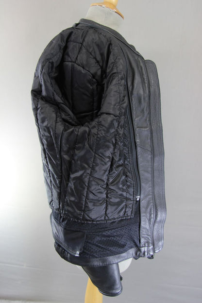 DAINESE BLACK & SILVER LEATHER BIKER JACKET WITH CE ARMOUR & THERMAL LINING 36IN