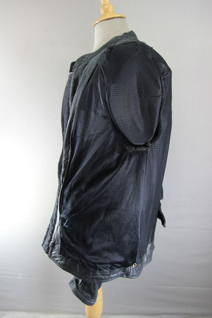 BLACK LEATHER BIKER JACKET + REMOVABLE BACK, SHOULDER & ELBOW CE ARMOUR 38IN/MED