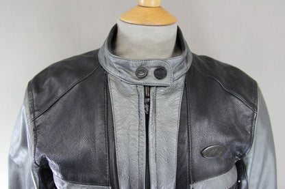 MTECH BLACK & SILVER LEATHER BIKER JACKET WITH BACK & SHOULDER CE ARMOUR 36 IN