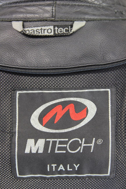 MTECH BLACK & SILVER LEATHER BIKER JACKET WITH BACK & SHOULDER CE ARMOUR 36 IN