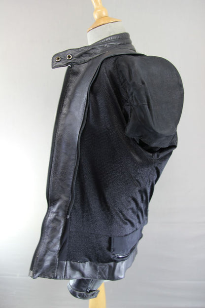MTECH BLACK & SILVER LEATHER BIKER JACKET WITH BACK & SHOULDER CE ARMOUR 36 IN