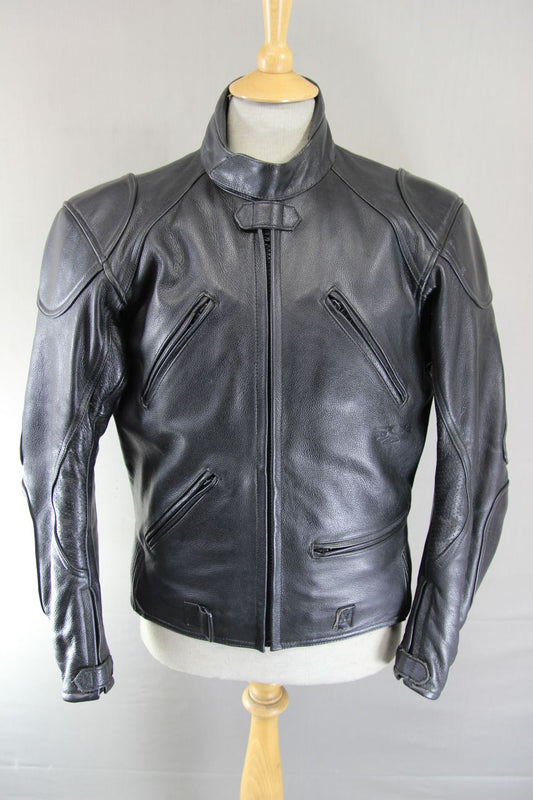 CLASSIC RIDER BLACK LEATHER BIKER JACKET 38 INCH