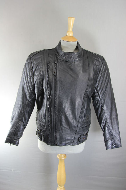 LION BY SPOTLITE LEATHERS CLASSIC BLACK BIKER JACKET 36-38 INCH