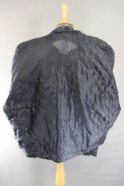 VINTAGE 70s PUNK ROCK STYLE BLACK LEATHER BIKER JACKET WITH QUILTED LINING 54 IN