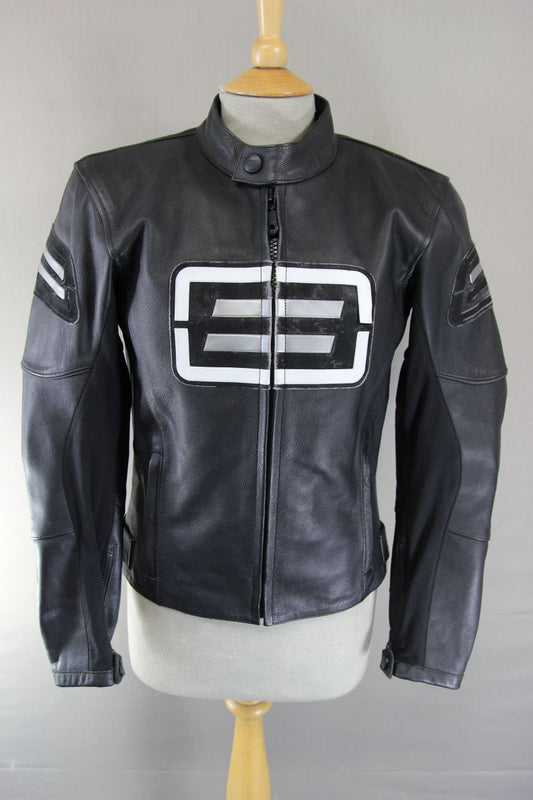 SWIFT BLACK LEATHER BIKER JACKET WITH CE ARMOUR & THERMAL LINING: 34 IN/X SMALL