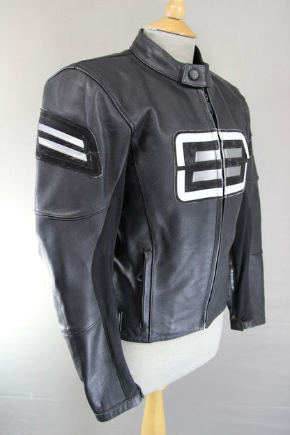 SWIFT BLACK LEATHER BIKER JACKET WITH CE ARMOUR & THERMAL LINING: 34 IN/X SMALL
