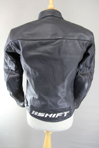 SWIFT BLACK LEATHER BIKER JACKET WITH CE ARMOUR & THERMAL LINING: 34 IN/X SMALL