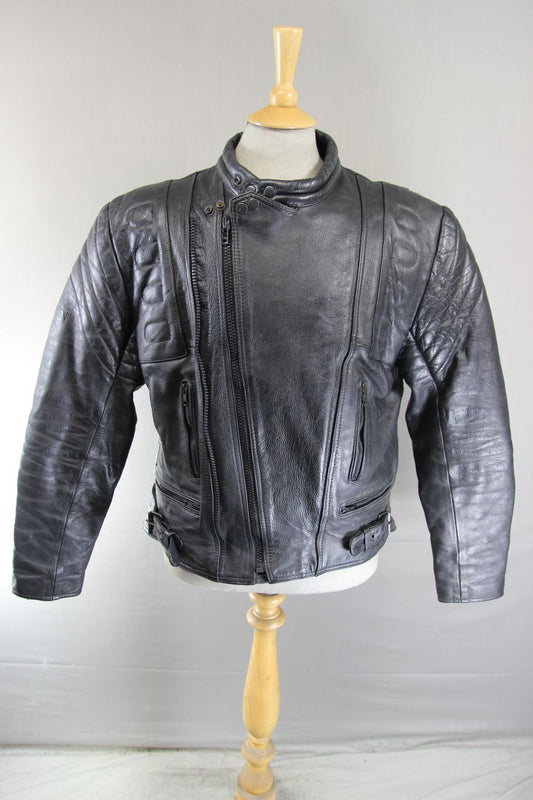 CLASSIC RAYVEN BLACK LEATHER BIKER JACKET 42-44 INCH CHEST