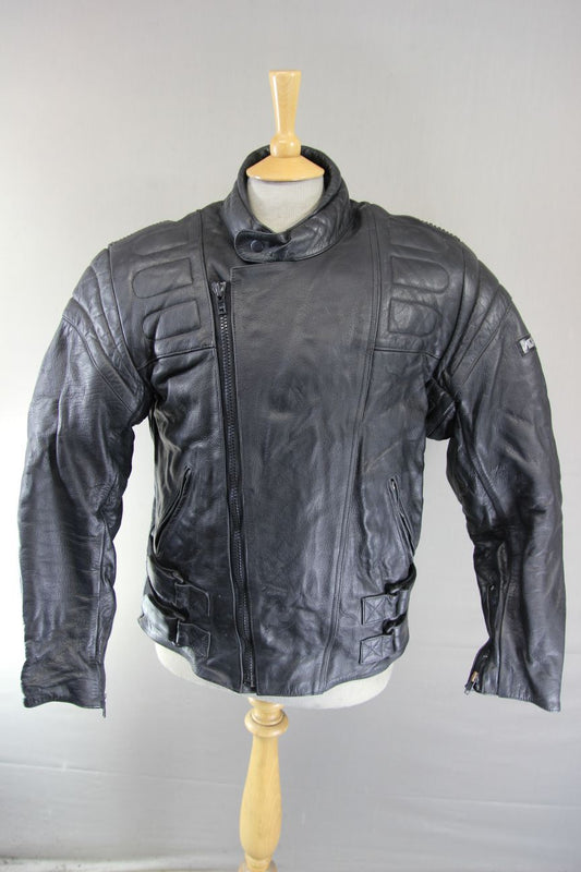 ASHMAN BLACK COWHIDE LEATHER BIKER JACKET + PROTECTORS & THERMAL LINING 38-40 IN